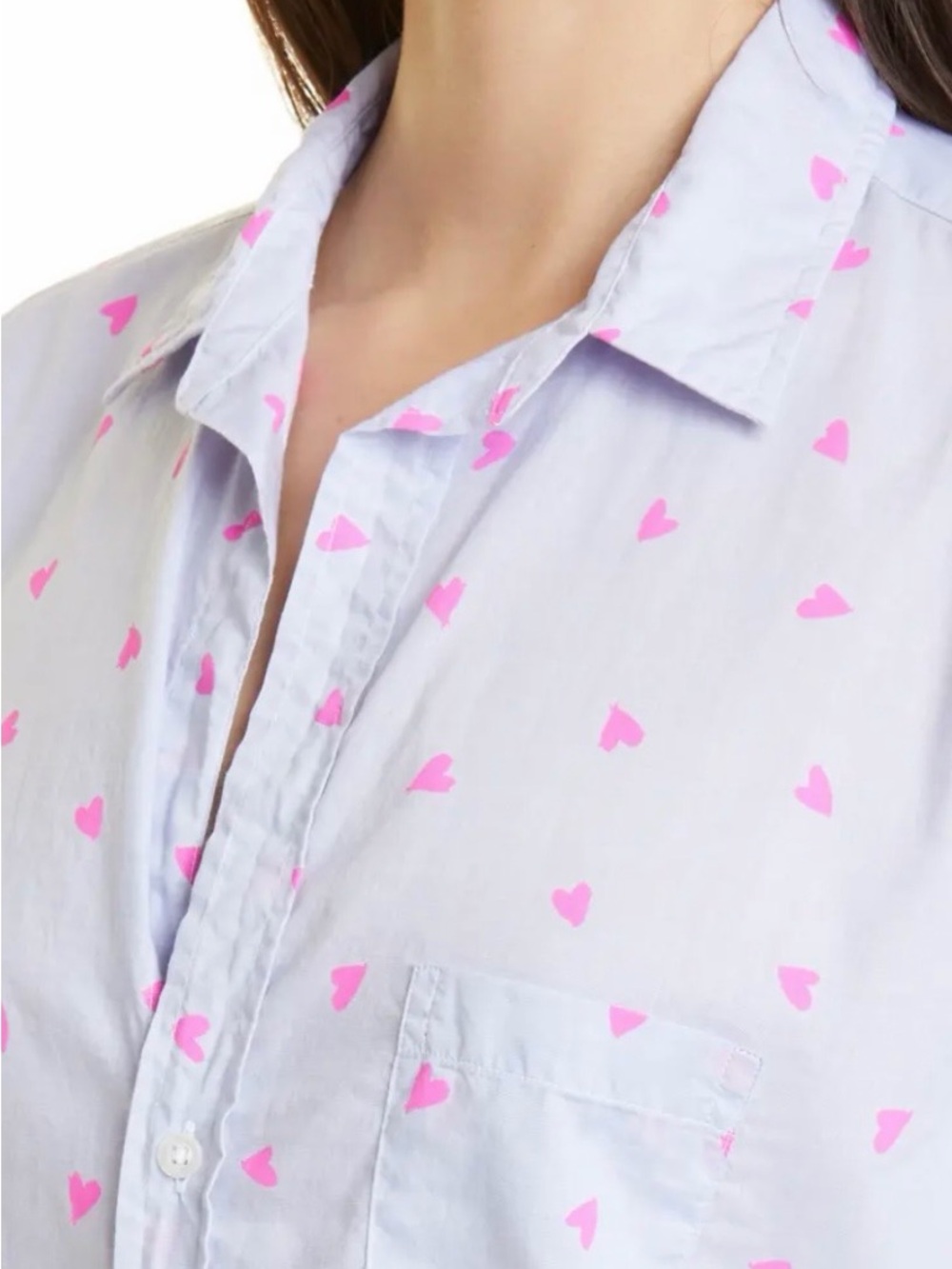 Frank & Eileen Lavender Button-Down Shirt with Pink Heart Print